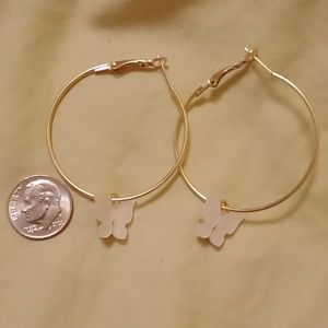 New white butterfly hoop earrings